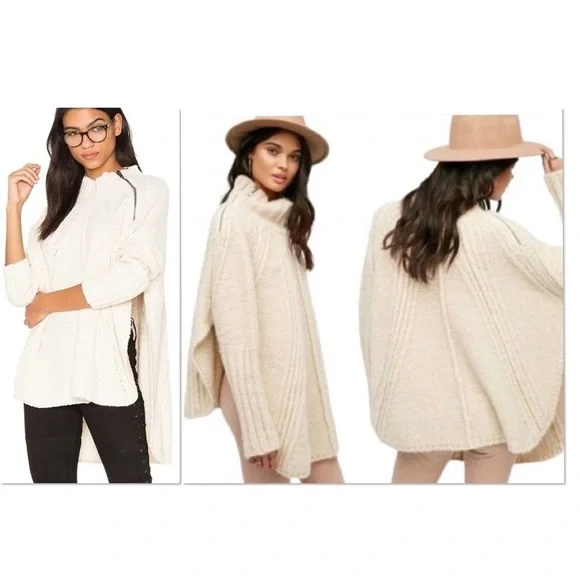Free People Spin Around Poncho Top in an off-white cream color - Picture 1 of 10